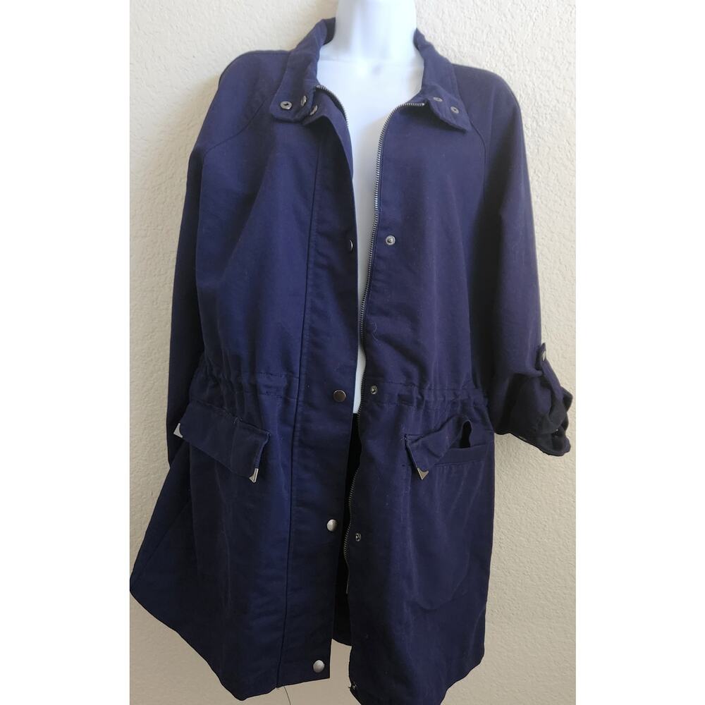 A New Day Navy Blue Lightweight Jacket XL Hip Length Zip & Button Front Pockets